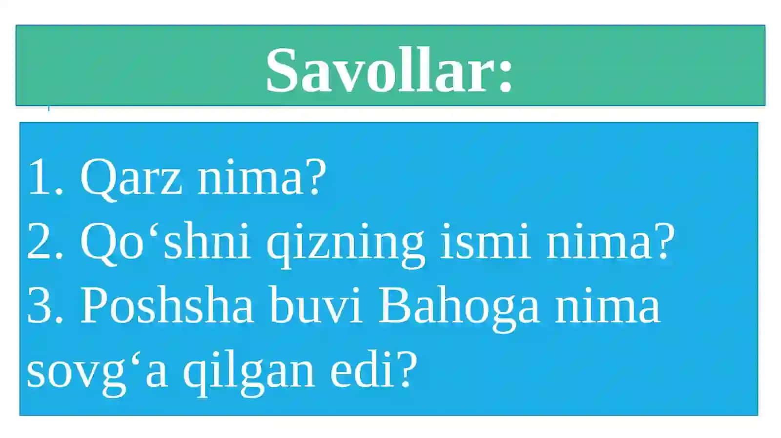 7-sinf O'zbek tili fanidan dars ishlanma. Adabiy o'qish 4