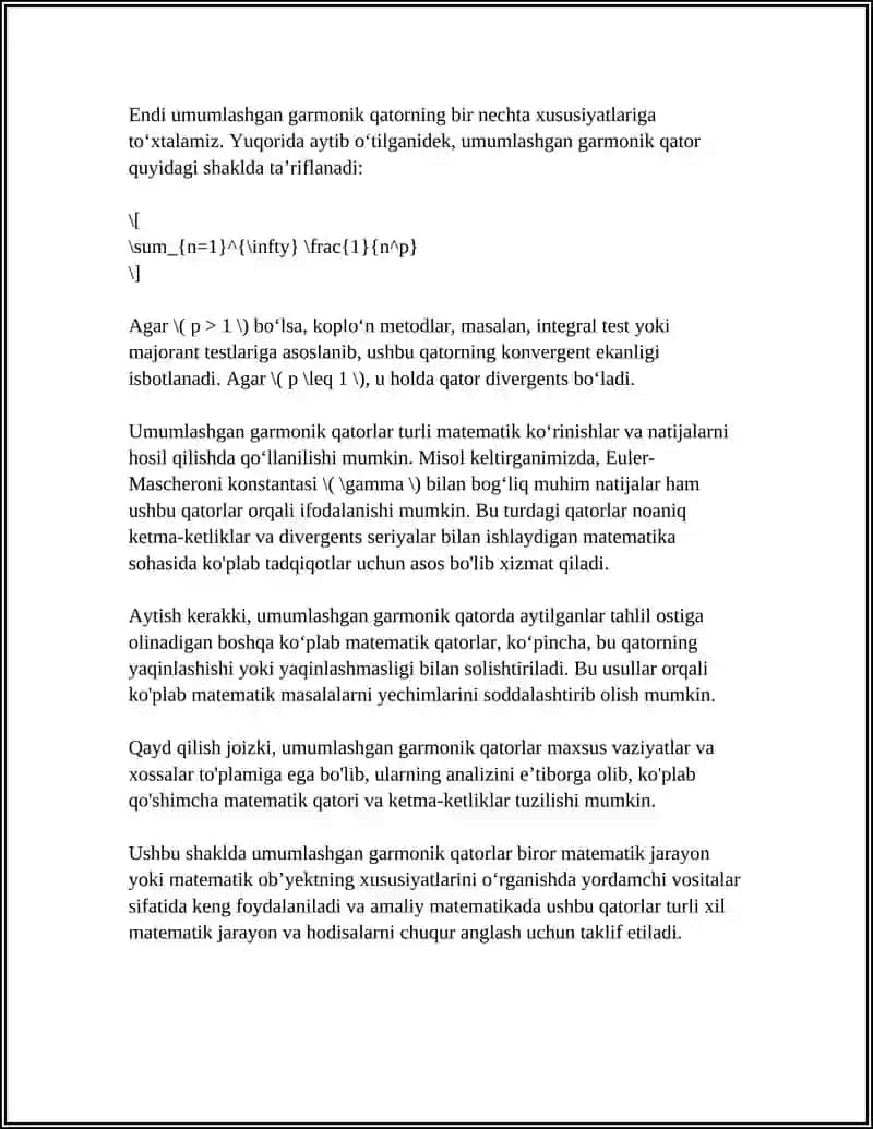 AMALIY MATEMATIKA: UMUMLASHGAN GARMONIK QATORLAR 4