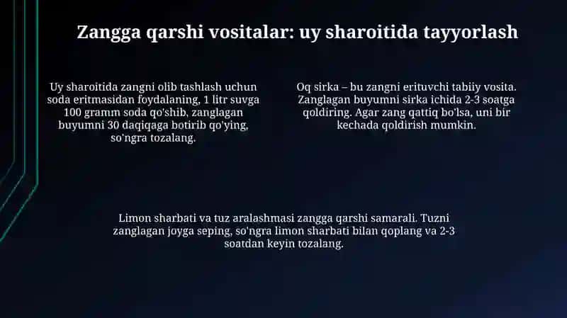 Uyda kooroziyani yo'qotish usuli 4