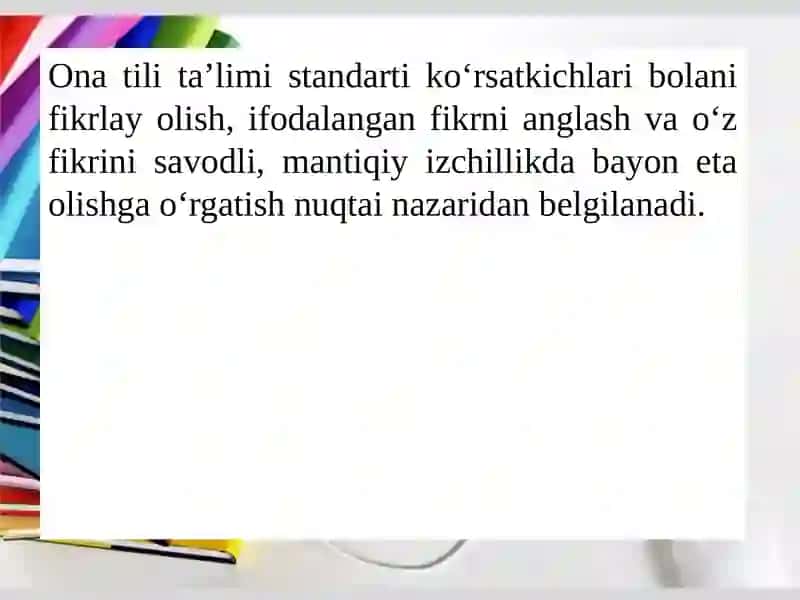 Davlat ta'lim standarti va dasturlari. Ona tillari 4