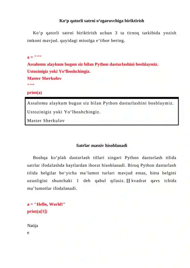 PYTHON DASTURLASH TILIDA MASSIVLAR VA SATRIY KATTALIKLAR 4