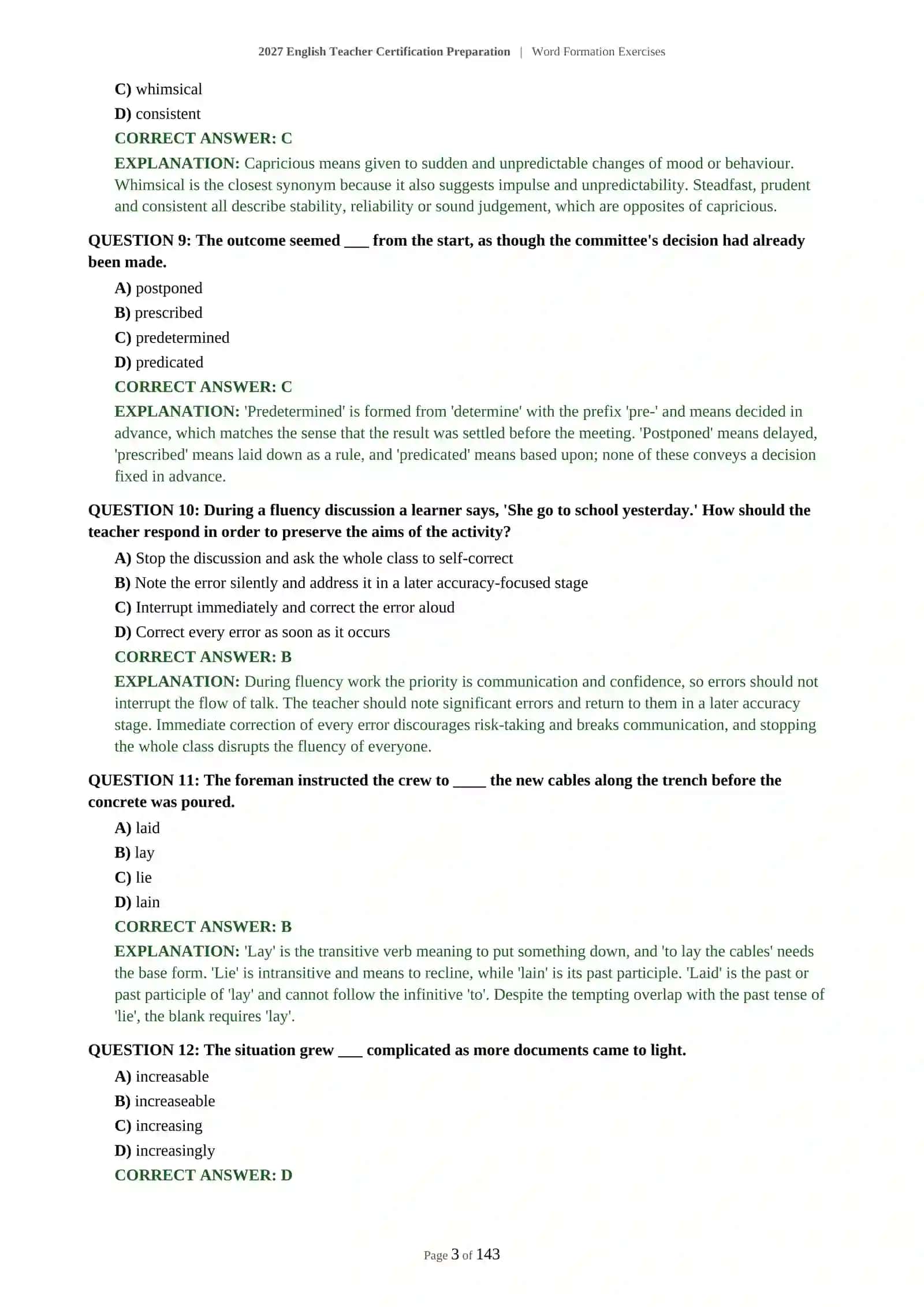 Advanced English Teacher Certification Word Formation Exercises 4