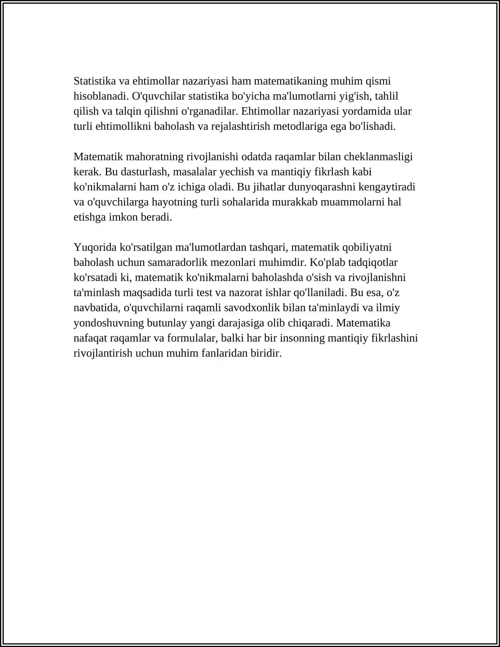 MUSTAQIL ISH Mavzu: MAHORAT DARSLARI 4