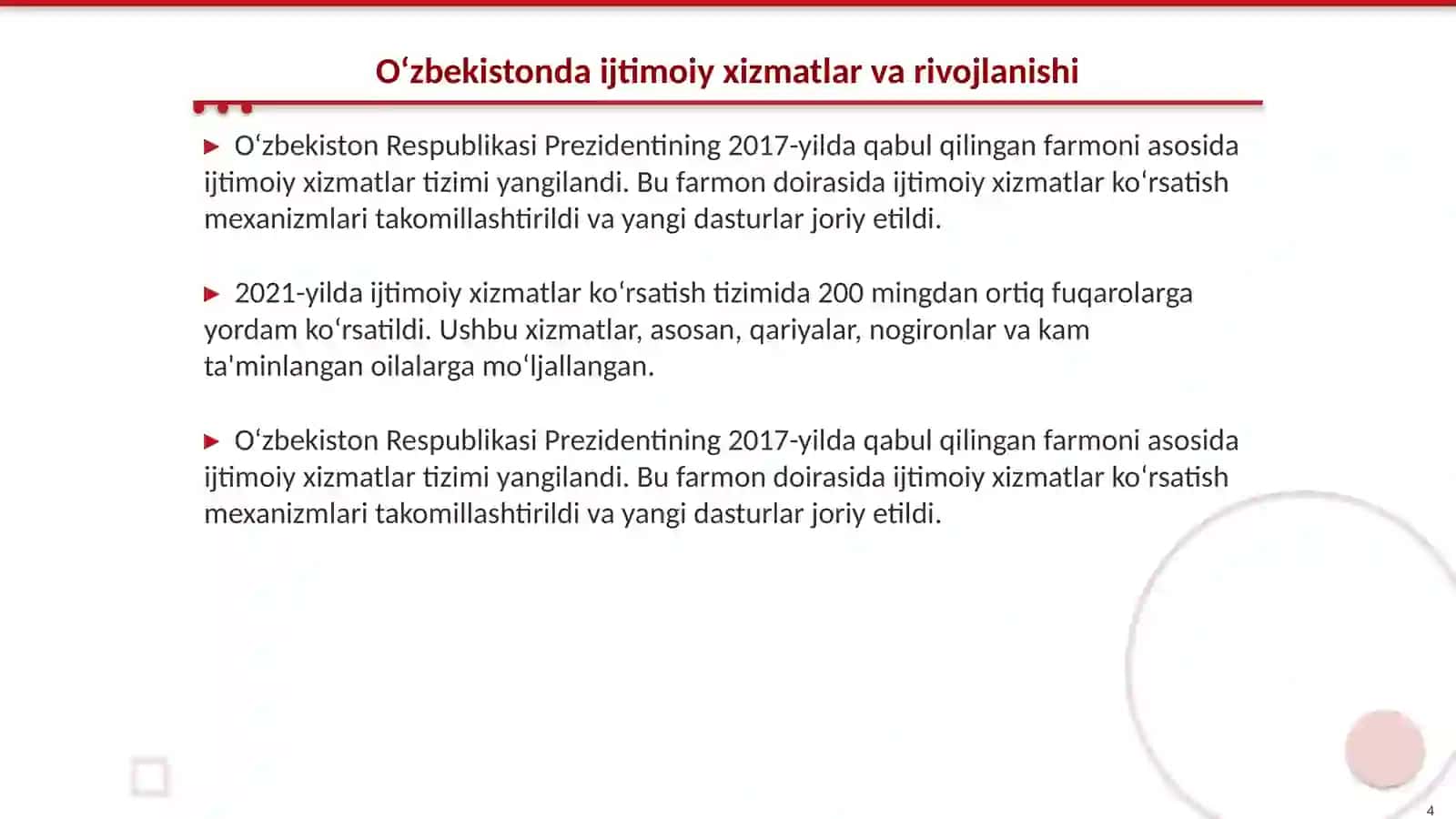 O'zbekistondagi ijtimoiy sohada o'zgarishlar 4
