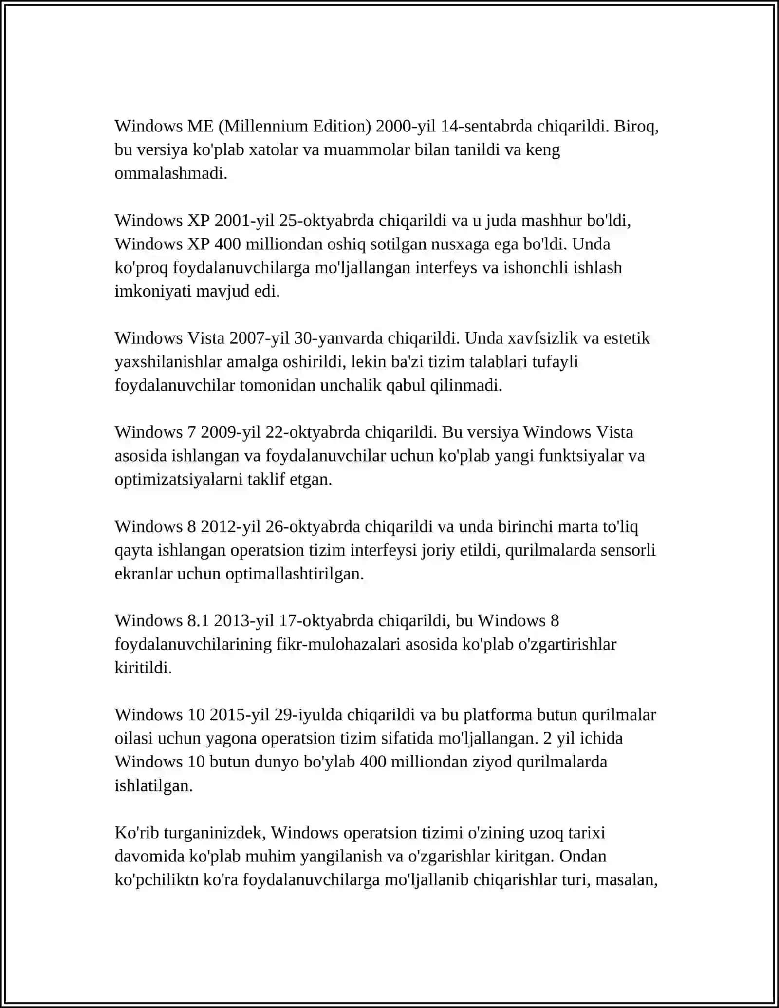 WINDOWS OPERATSION TIZIMINING UMUMIY TASNIFI 4