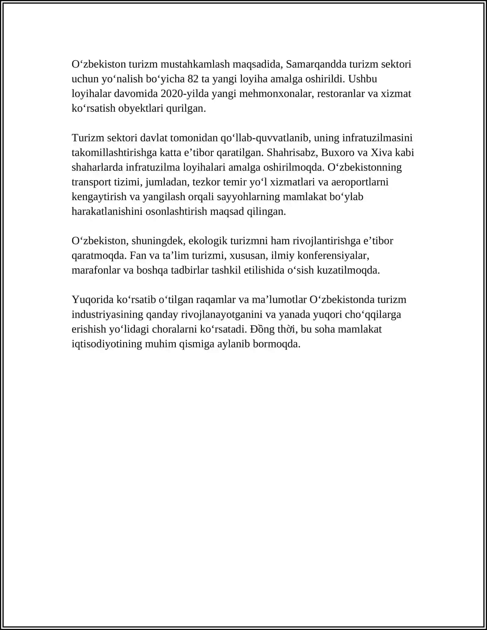 OʻZBEKISTON VA XALQARO TURIZM 4