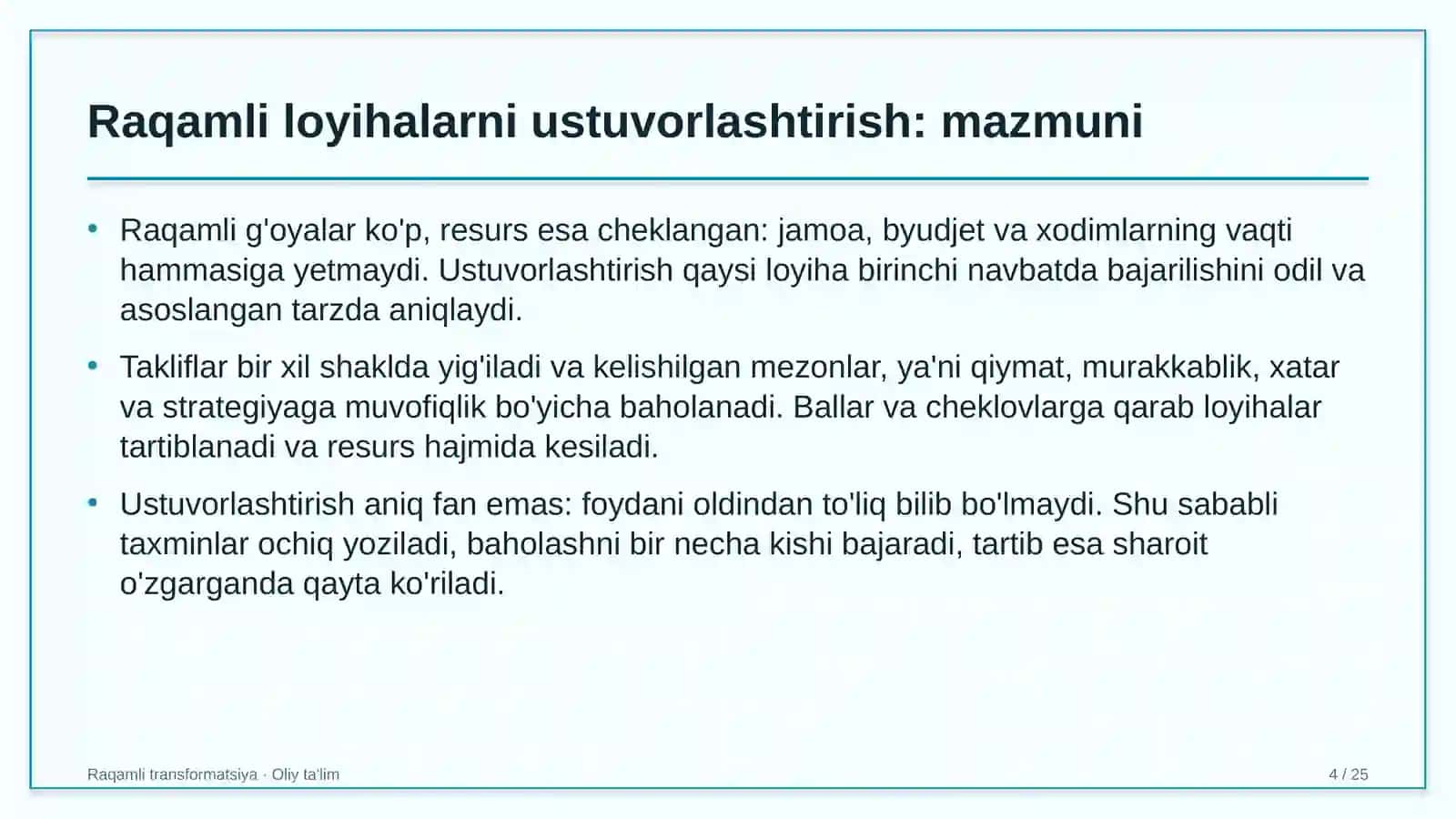RAQAMLI TRANSFORMATSIYA · OLIY TA'LIM 4