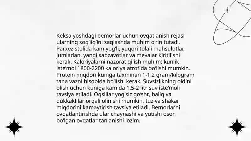 Parxez stollari. Bemorlarni ovqatlantirish usullari 4