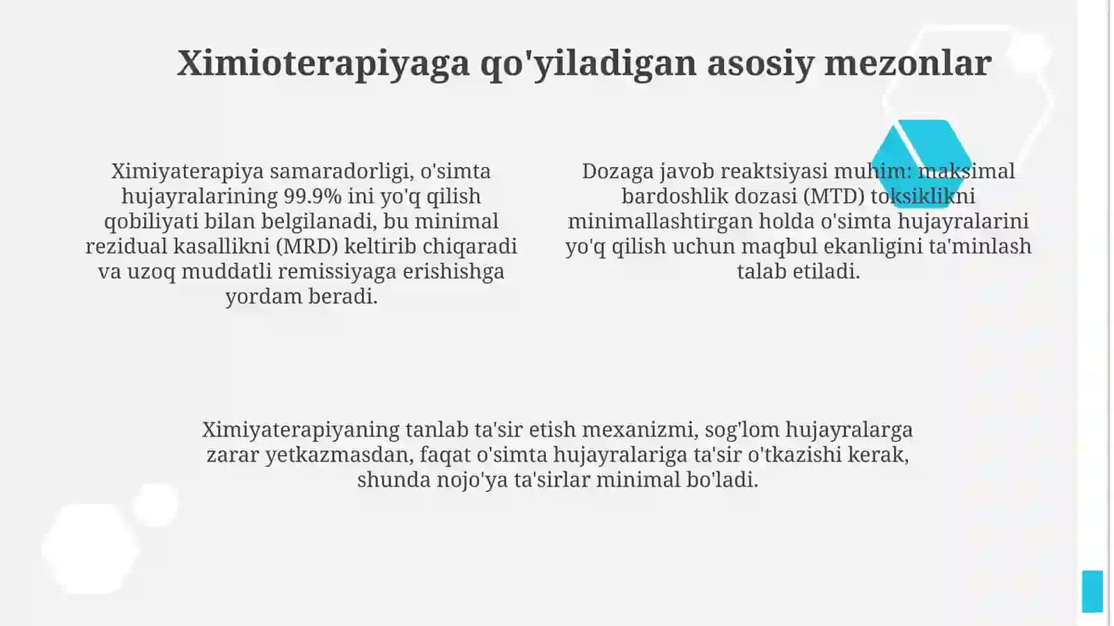 Ximioterapiyaning asosiy mezonlari va talablari.Antibiotiklar 4