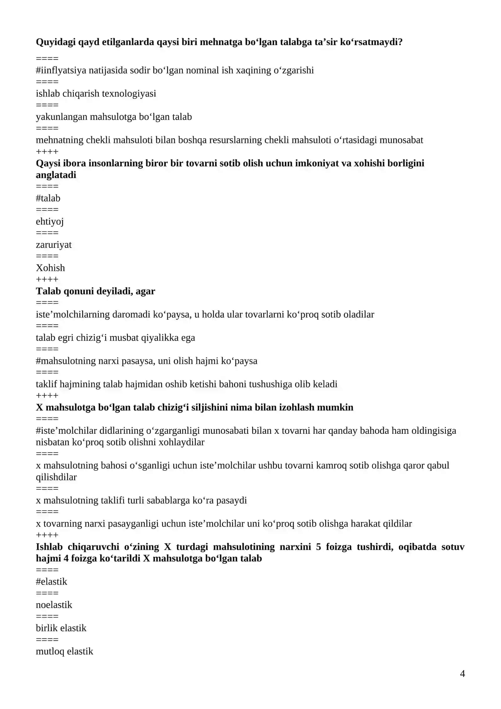 MAKROIQTISODIYOT VA MIKROIQTISODIYOT TESTLARI 4