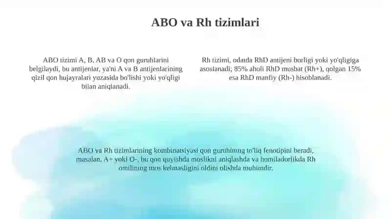 Gameostaz.Qon guruhlari.Rezus faktor.Qon quyish asoslari 4