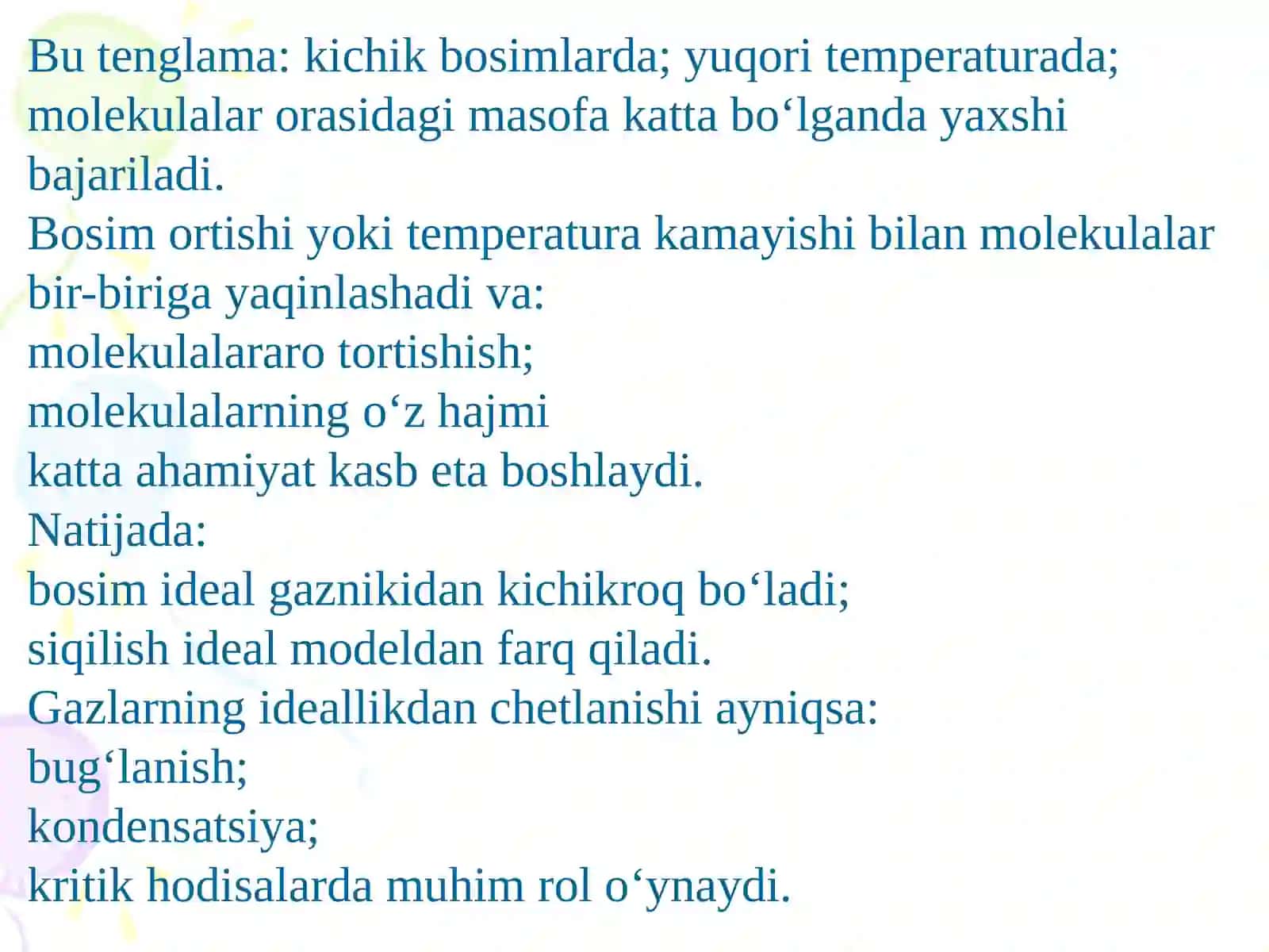 Real gazlar. Van-der-Vaals tenglamasi 4