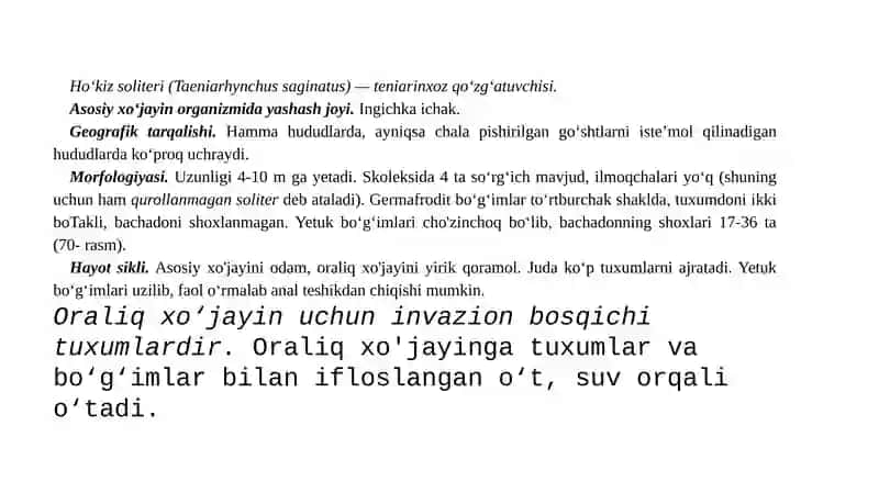 Tasmasimon chuvalchanglar–odam parazitlari 4