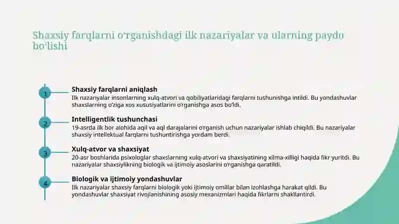 Differensial psixologiya qarashlarning rivojlanish tarixi 4