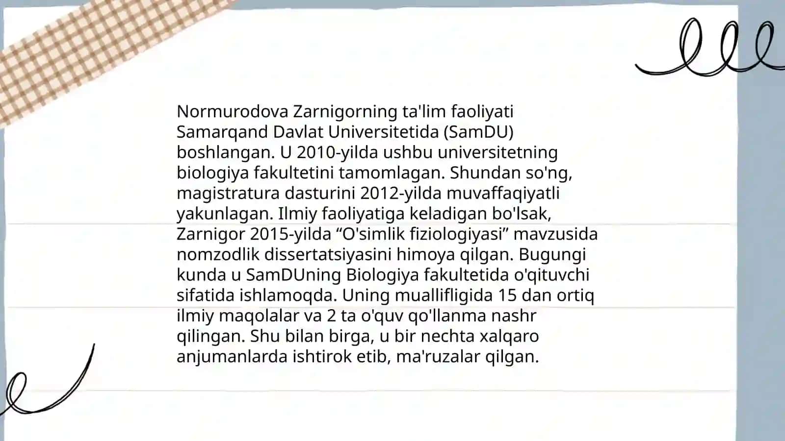 Normurodova Zarnigorning tarjimai holi 4