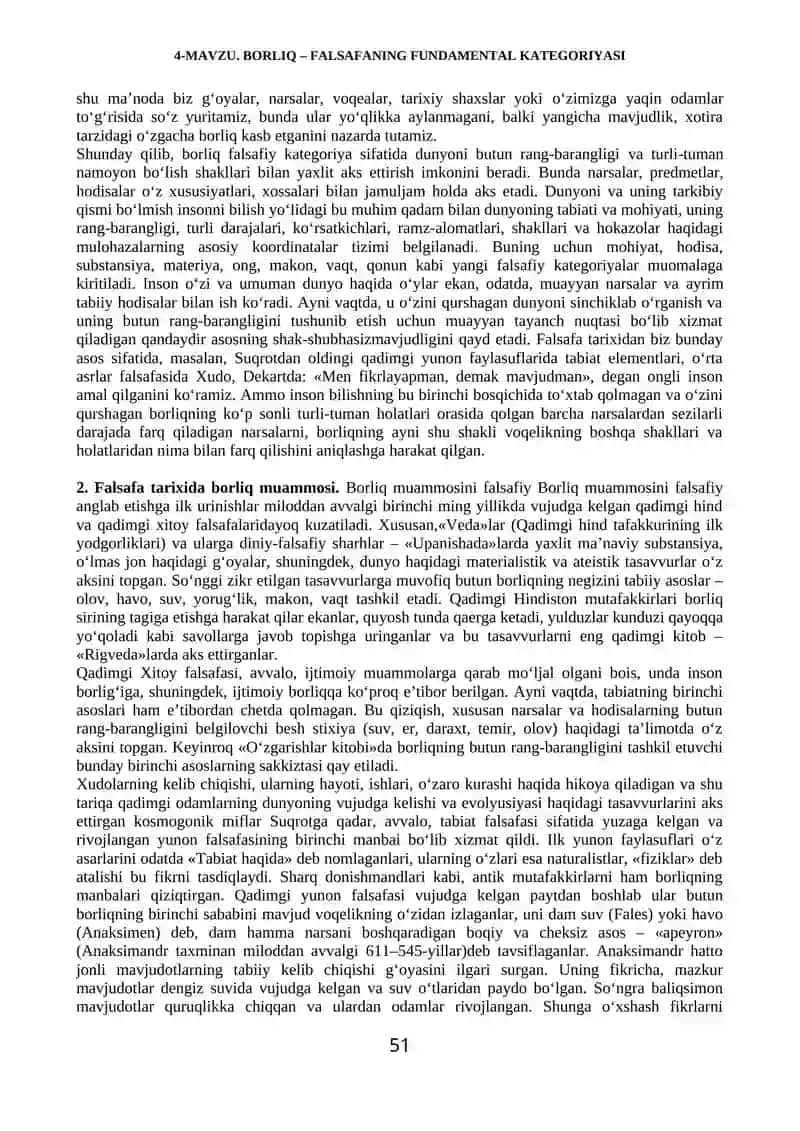 Borliq – Falsafaning Fundamental Kategoriyasi 4