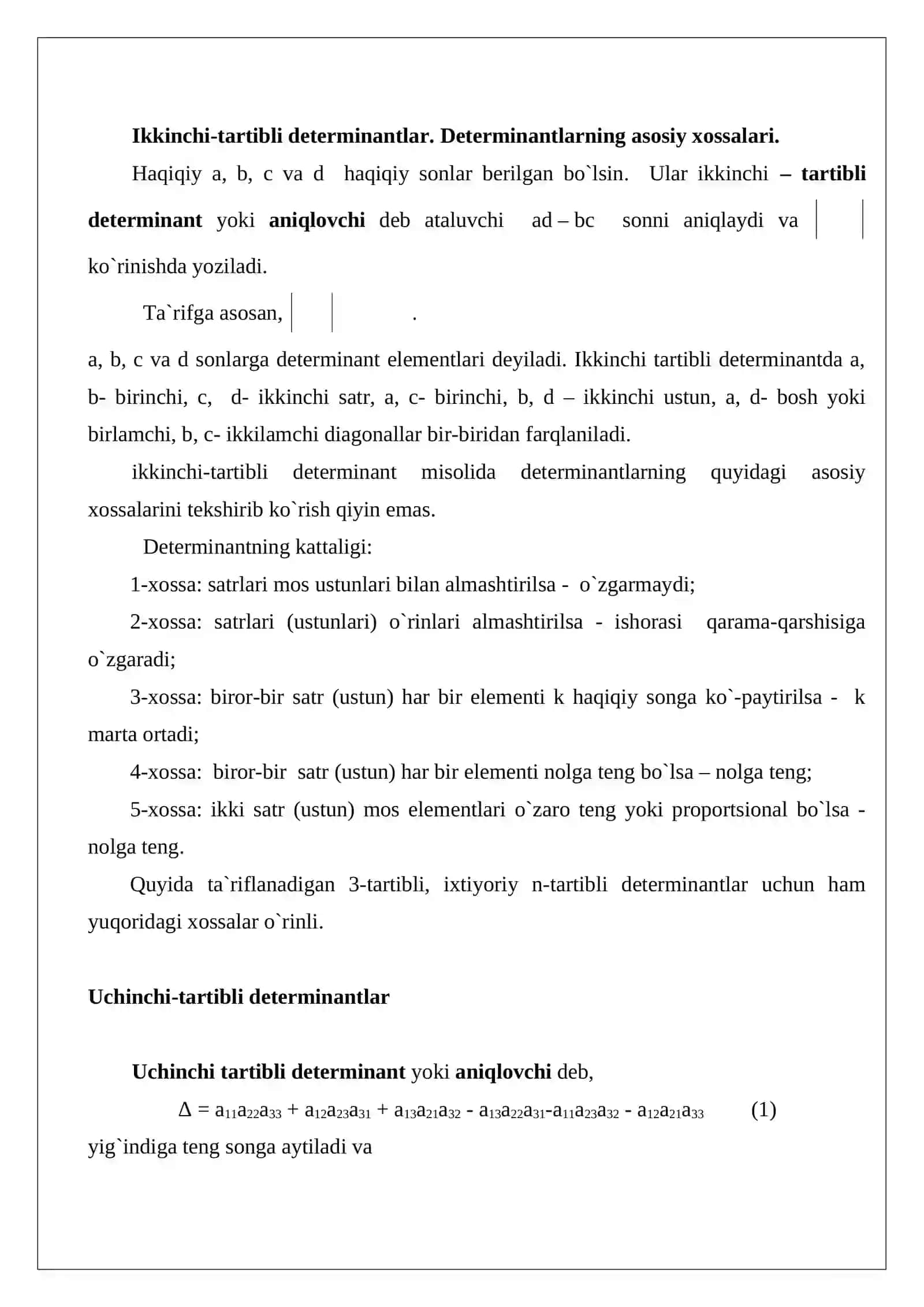 Uchinchi-tartibli determinantlar 4
