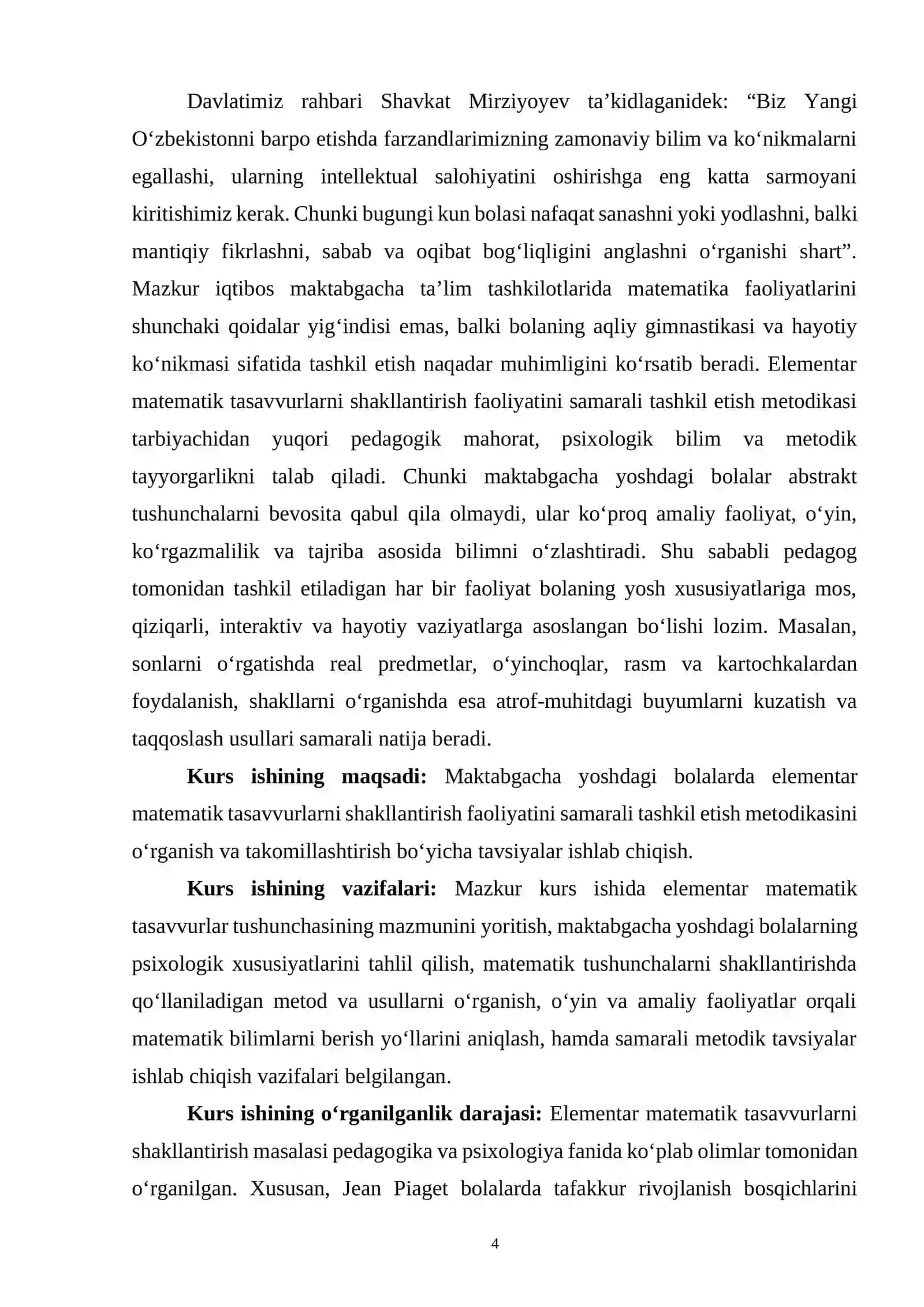 Elementar matematik tasavvurlarni shakllantrish faoliyatini o’tkazish metodikasi 4