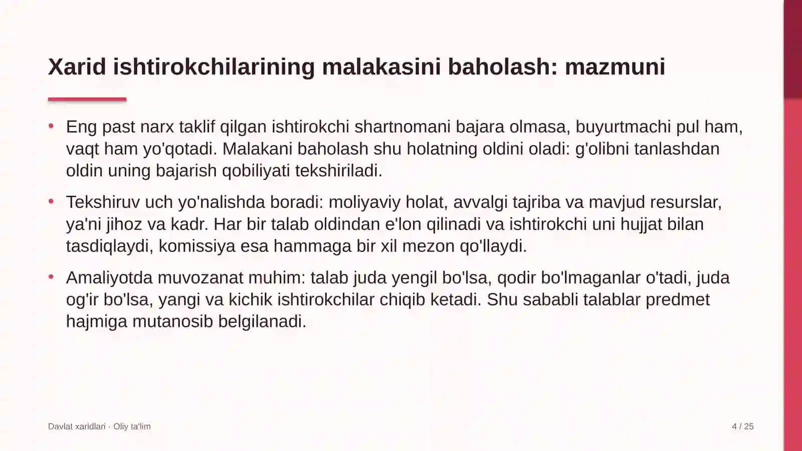 Avtovokzallarda xarid ishtirokchilarining malakasini baholash 4
