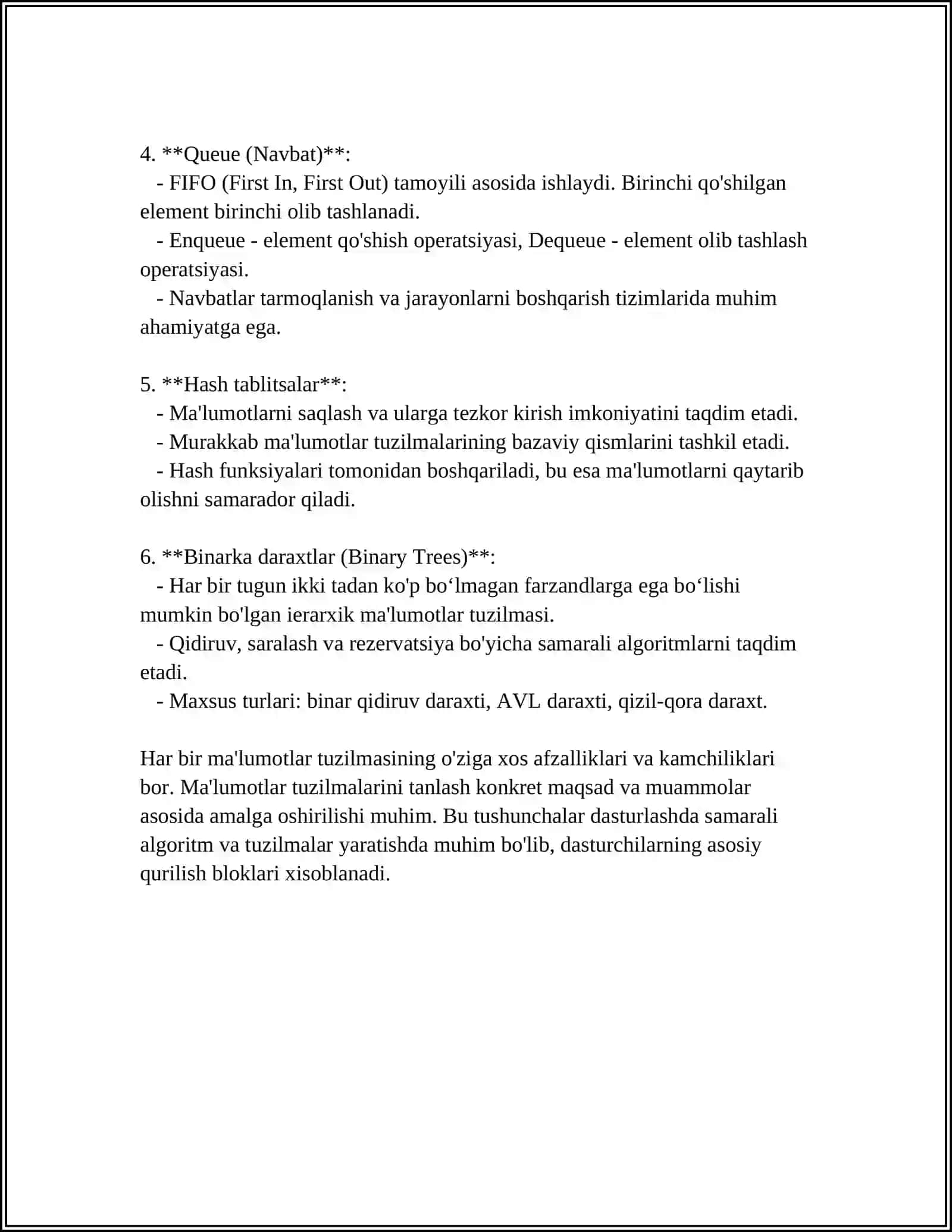 Elementar ma'lumotlar tuzilmalari 4
