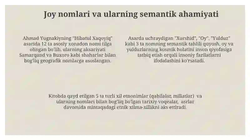 Hibatul xaqoyiq asaridagi onomastika Ahmad yugnakiy 4