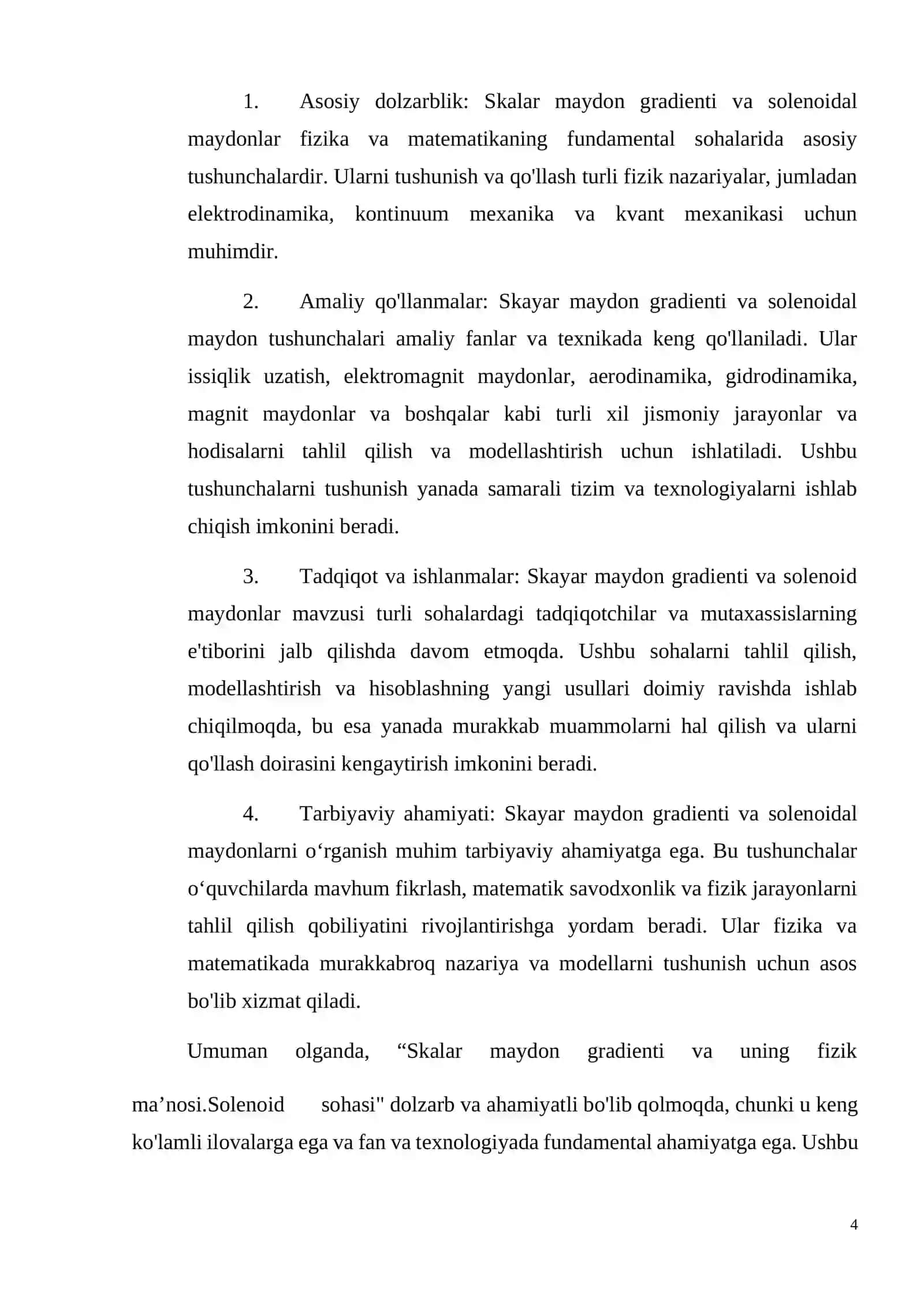 Skalyar Maydon Gradienti va Uning Fizik Ma`nosi. Solenoidal Maydon 4