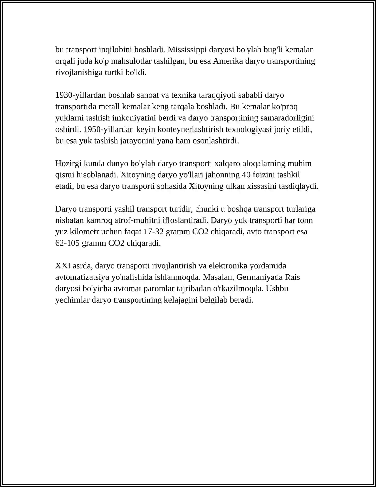 ALOQA YULLARIDAN. DARYO TRANSPORTI TASNIFI, YUTUQLARI VA RIVOJLANTIRISH MUAMMOLARI 4