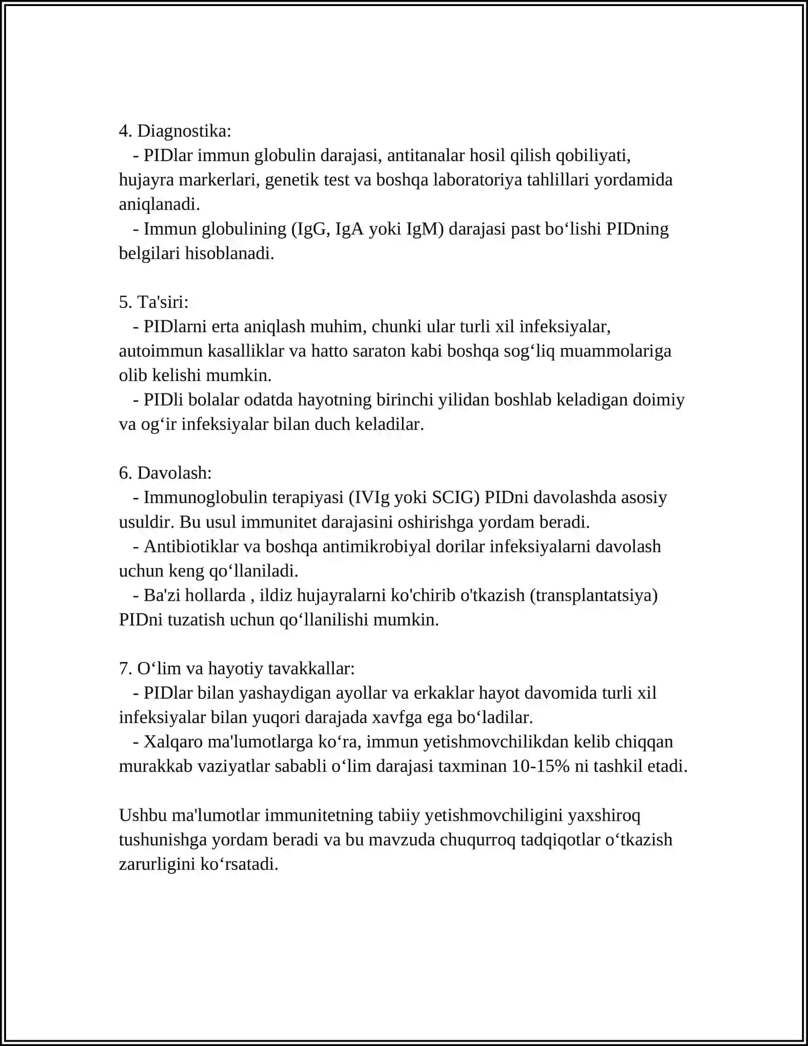 IMMUNITET TANQISLIGI HOLATLARI(TUGA,HAYOT DAVOMIDA ORTTIRILGAN). IMMUN PROFILAKTIKA VA IMMUN TERAPIYA ASOSLARI 4