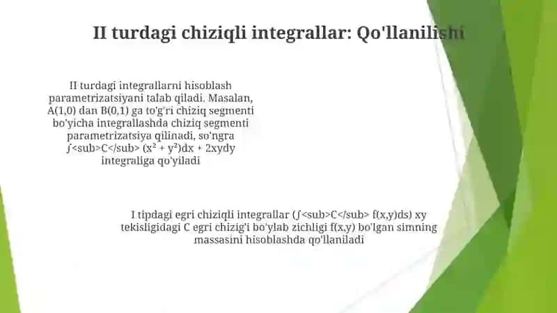 I - II Tur egri chiziqli integrallarni hisoblash 4