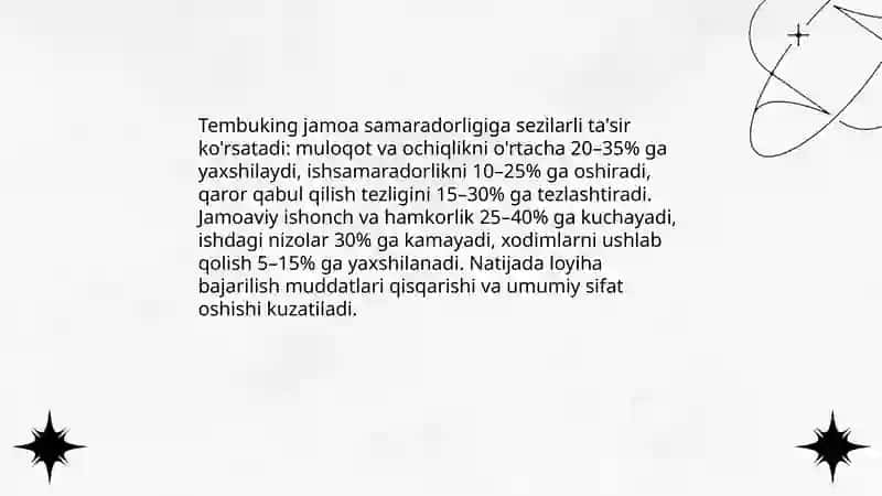 Jamoada ishlash Tembuking va uning afzalikllari 4