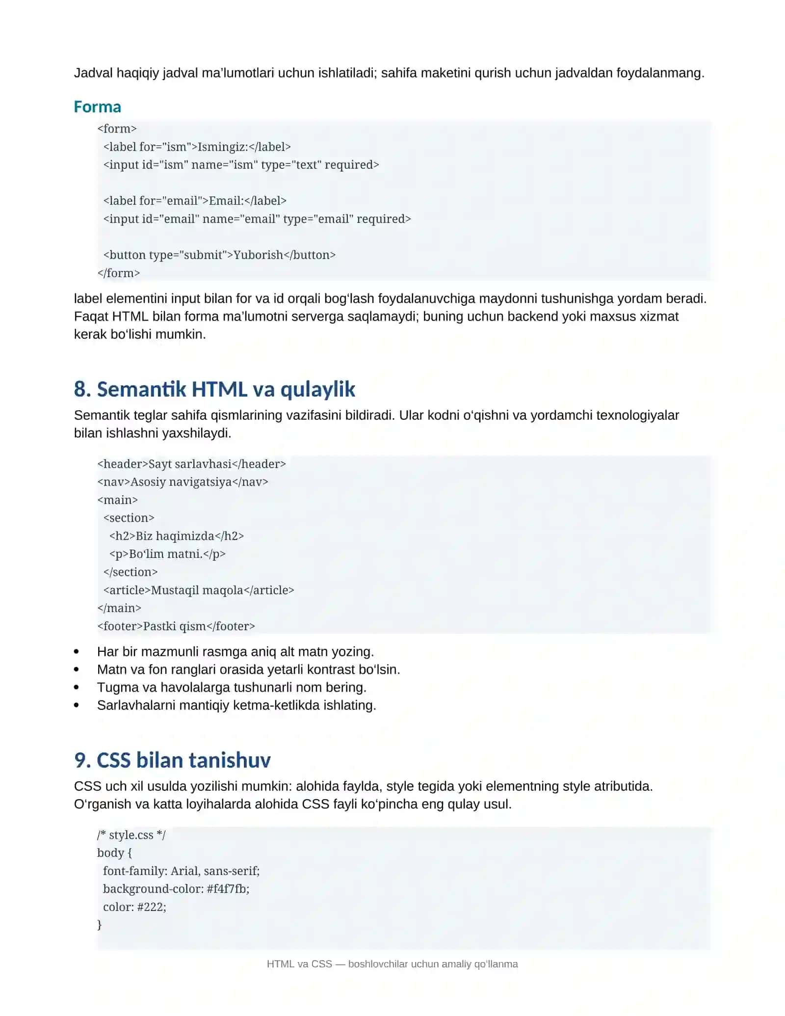 HTML va CSS boshlovchilar uchun qollanma kodaar 4