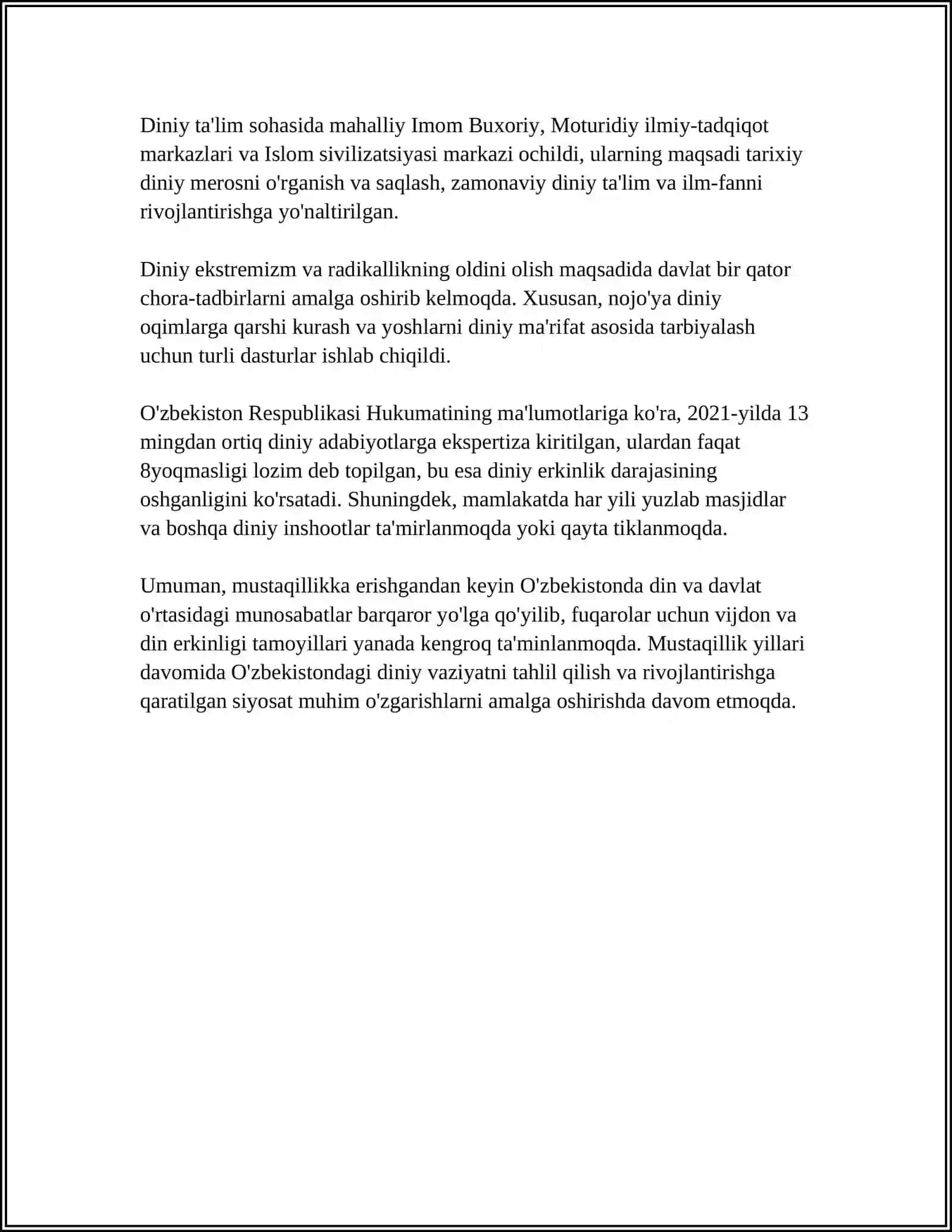 MUSTAQILLIK VA DIN 4