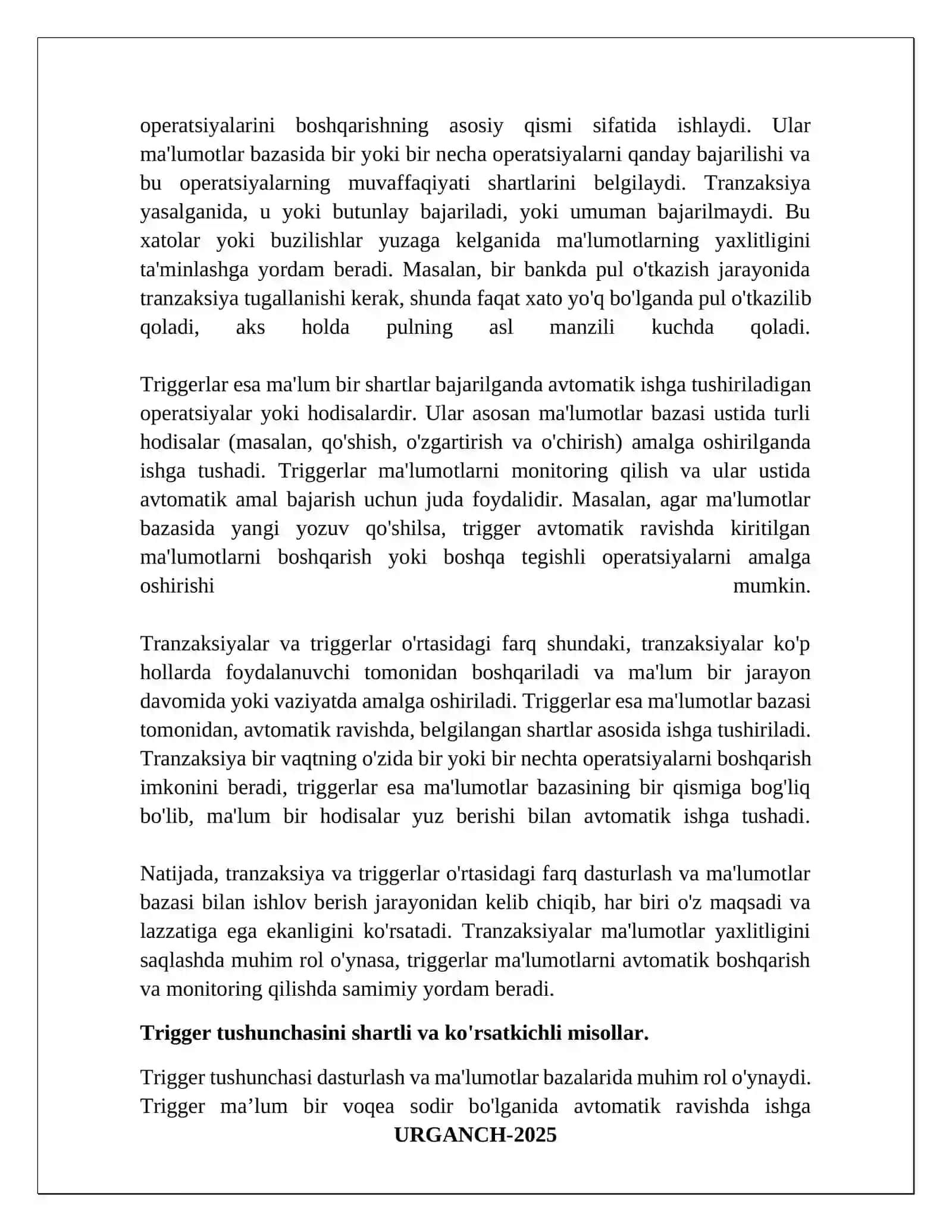 : Malumotlar bazasida tranzaksiya va trigger tushunchasi 4