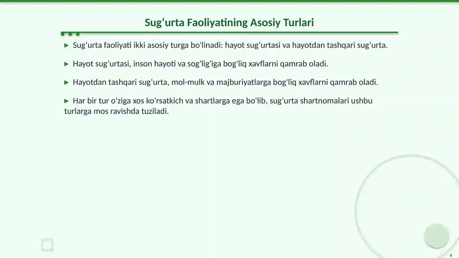 Sug‘urta Faoliyati Klassifikatori 4