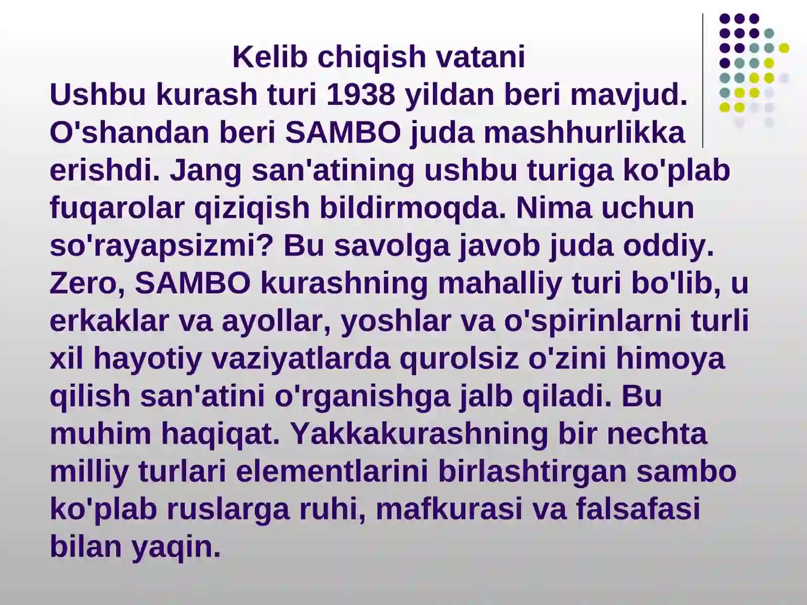 SAMBO KURASHINING PAYDO BO`LISHI VA RIVOJLANISH TARIXI 4