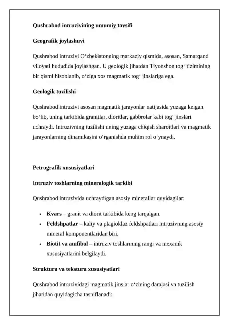 Qushrabod intruzivining PETROGRAFIK XUSUSIYATLARI 4