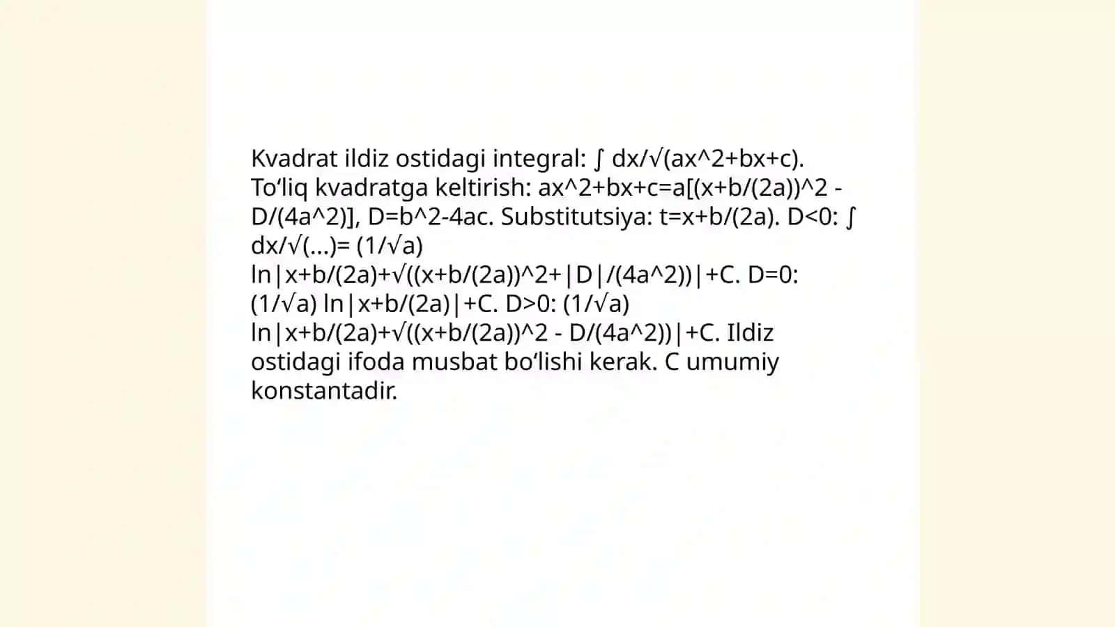 Ba'zi irratsional funksiyalarni integrallash 4