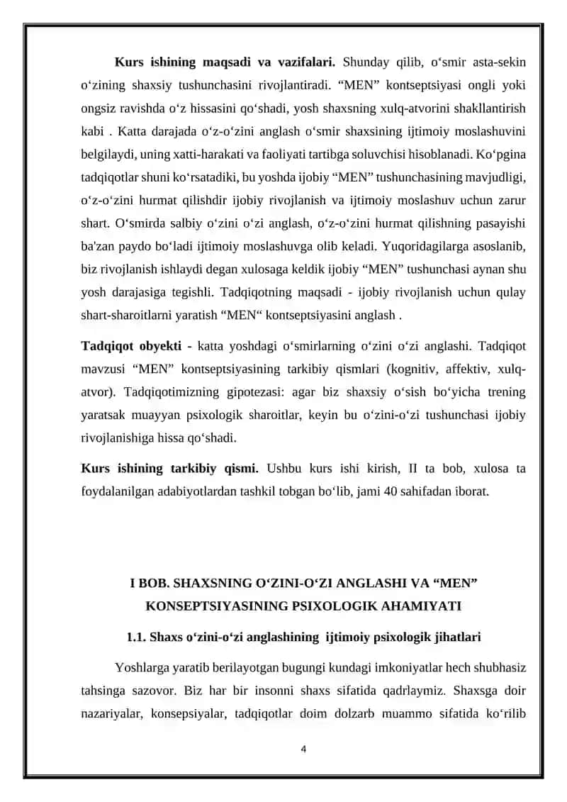 SHAXSNING O‘ZINI-O‘ZI ANGLASHI VA “MEN” KONSEPTSIYASI 4