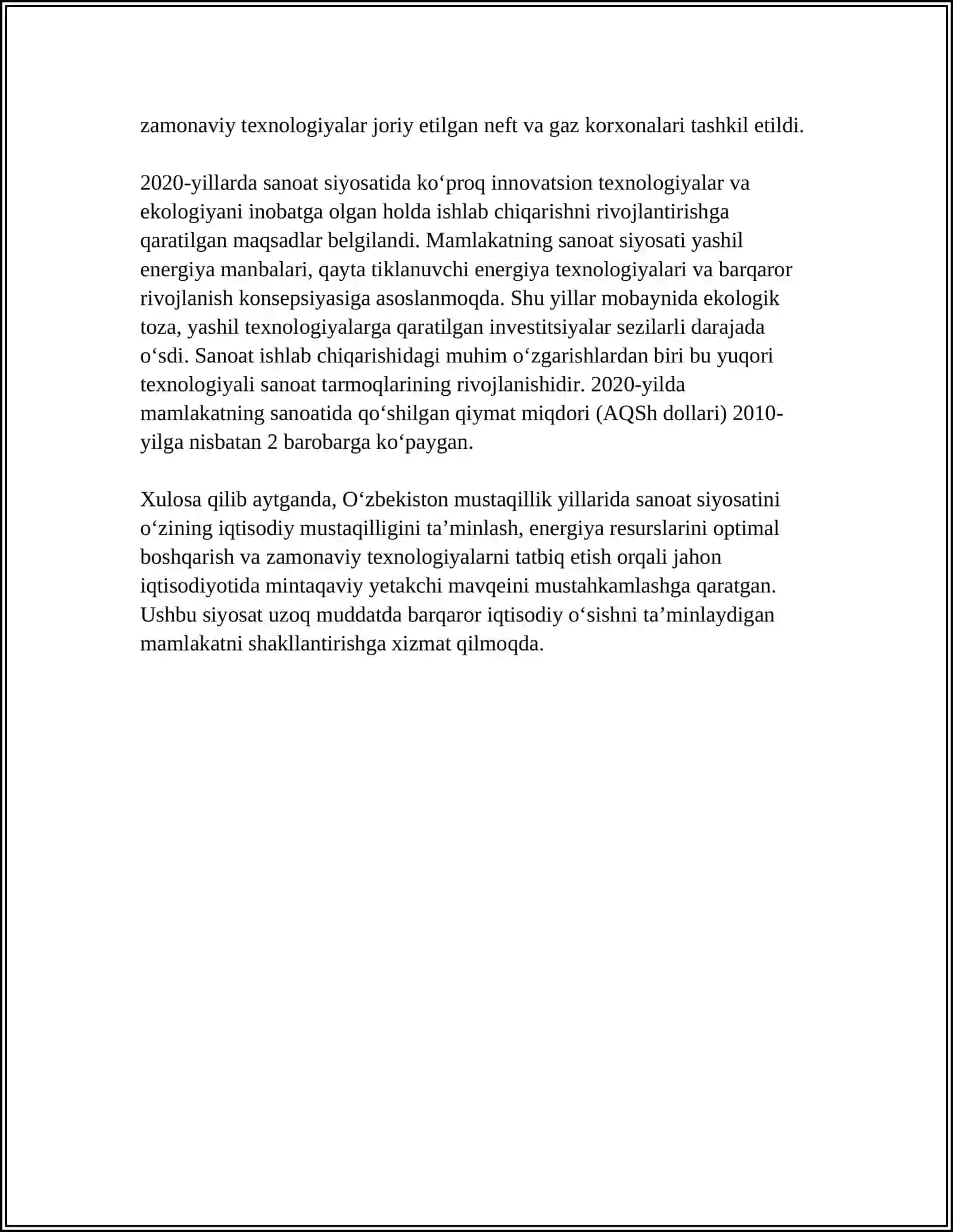 MUSTAQILLIK YILLARIDA O‘ZBEKISTONDA SANOAT SOHASINING RIVOJLANISHI 4