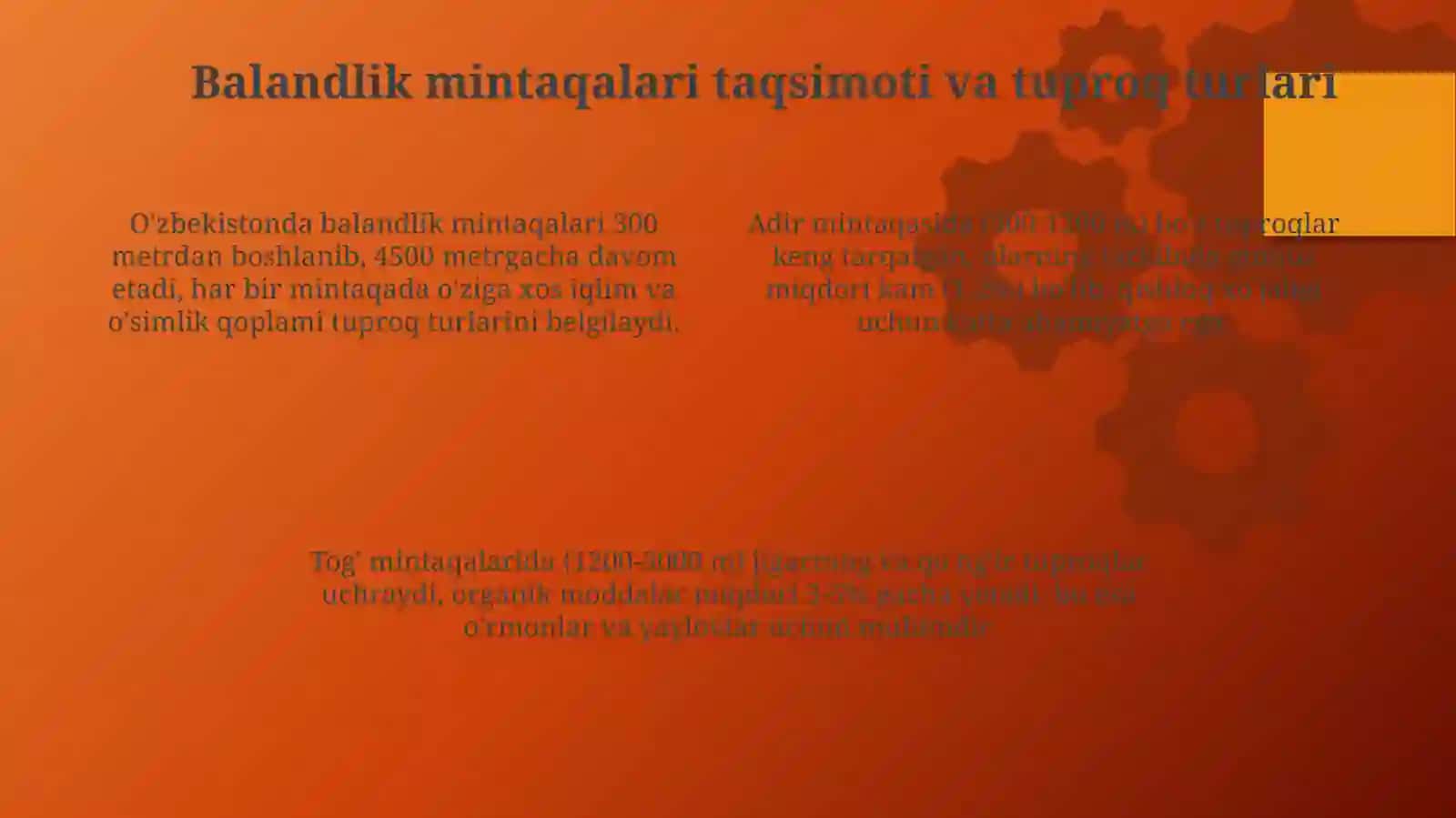 O‘zbekistonning balandlik mintaqasi tuproqlarijoylashuvigeografiyasi 4