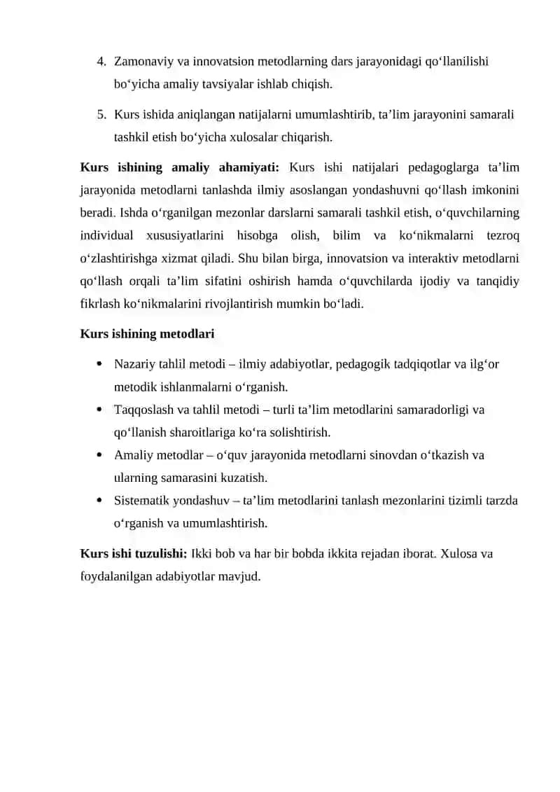 Ta’lim metodlarini tanlash mezonlari 4