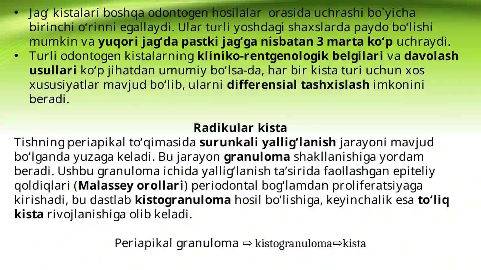 Jag` suyaklarining odontogen epitelial kistalari 4