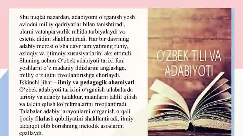 "O'zbek adabiyoti tarixi" fanining maqsad va vazifalari 4