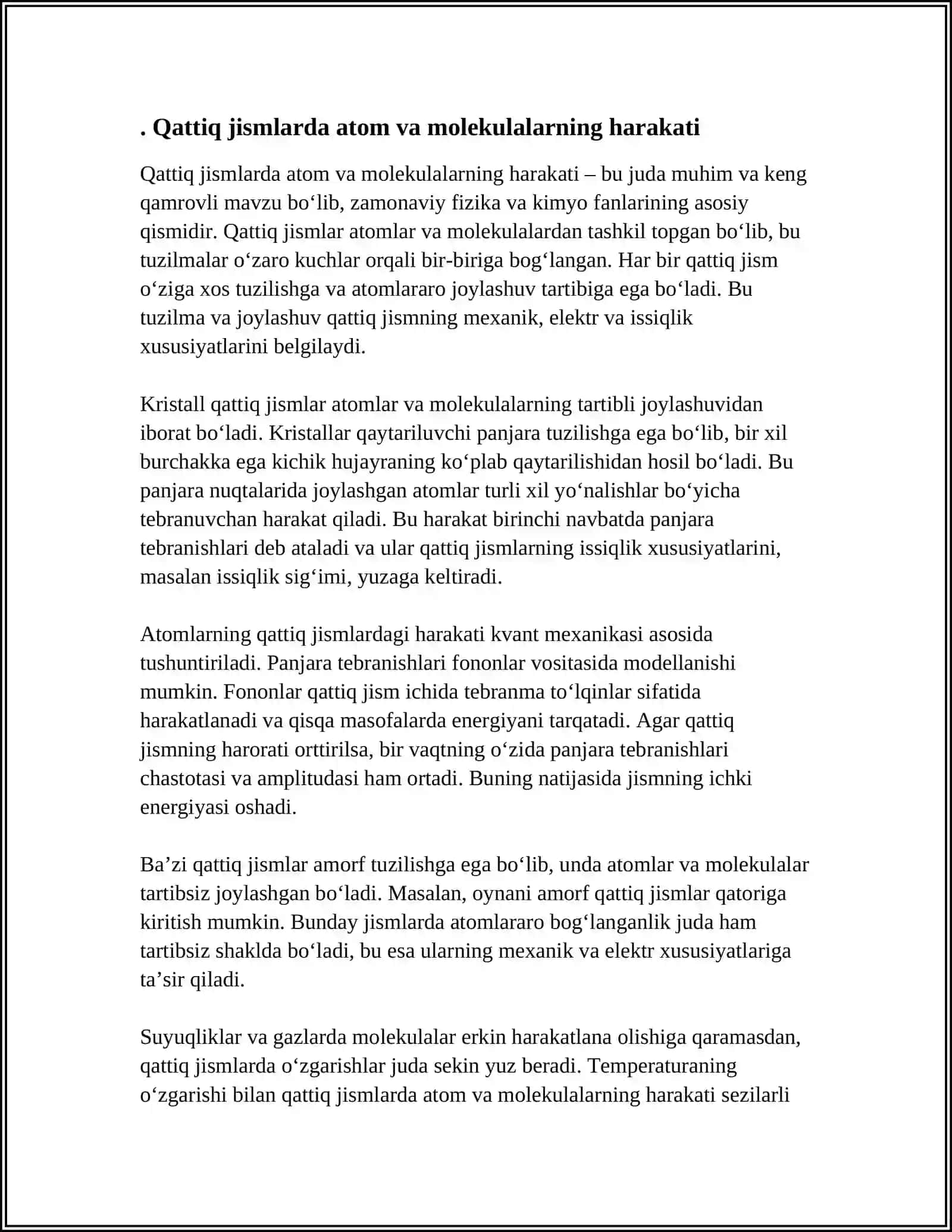 A) QATTIQ JISMNI DIFFUZIYA HODISALARI 4