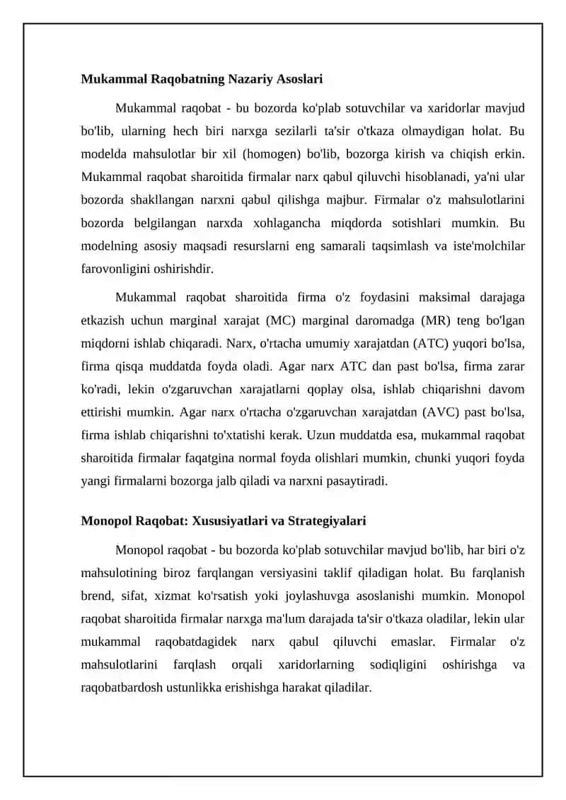 Raqobatning turlari va modellari 4