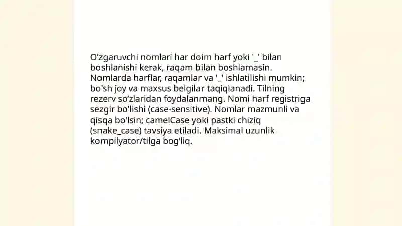 Oʻzgaruvchilar va malumot turlari 4