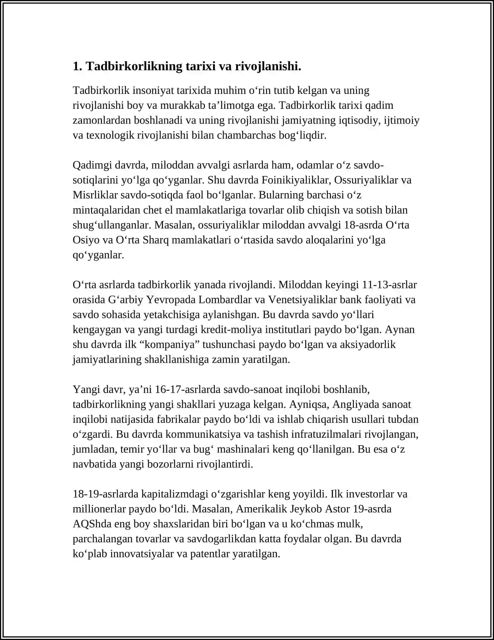 TADBIRKORLIK VA XUSUSIY MULKCHILIKNING RIVOJLANISHI 4