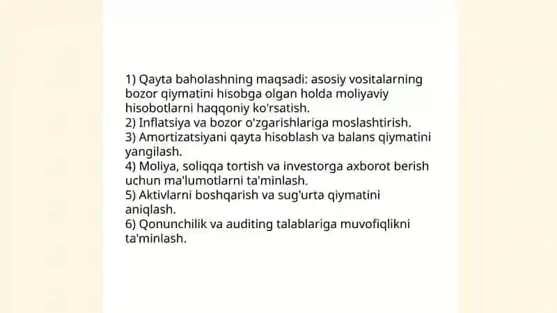 Asosiy vositalarni Qayta baholash tartibi 4