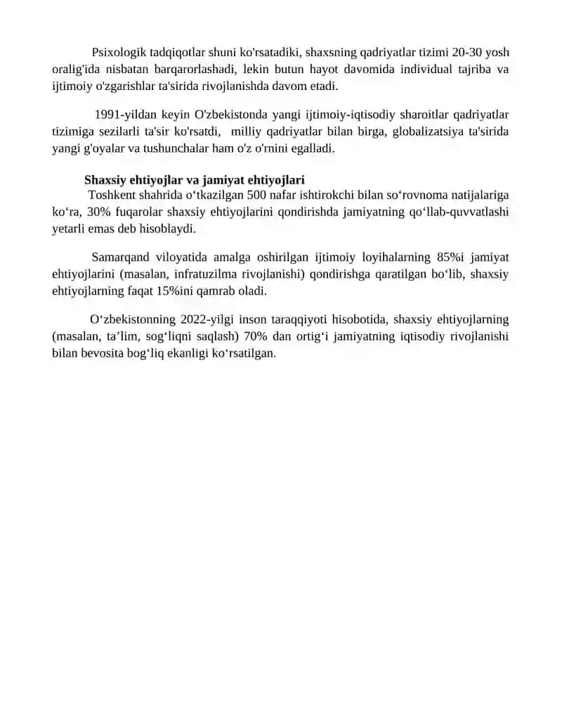 Ehtiyojlar va Qadriyatlar 4