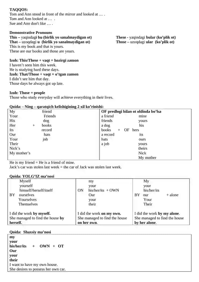Olmoshlar (Pronouns) 4